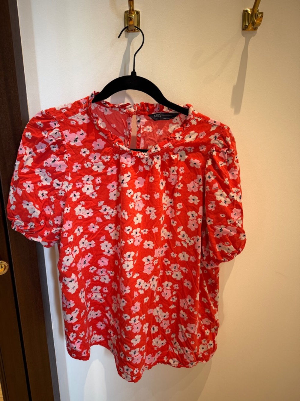 Marks & Spencer Red Floral Short Sleeve Blouse